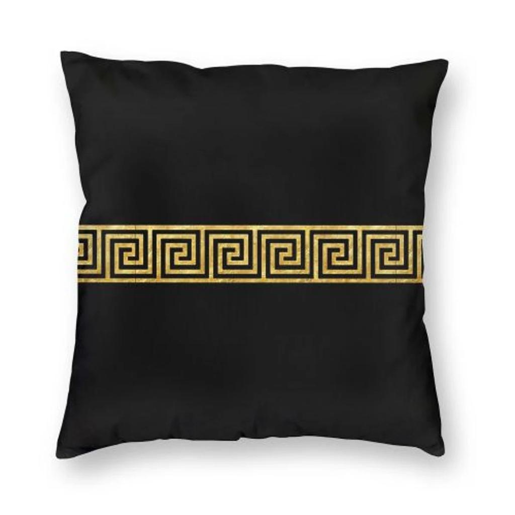 Greek Key Meander Black Gold Large Pillowcase Soft Cushion Cover Decoration Throw Pillow Case Cover Home Square 45X45cm
