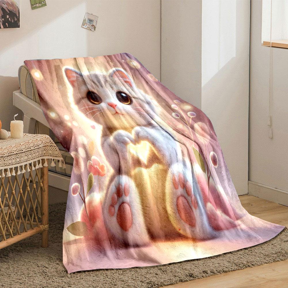 Multi-Size Animals Making Heart Shapes Pink Print Blanket, All-Season Multi-Use for Nap Camping Travel Car Sofa Luxury Gifts