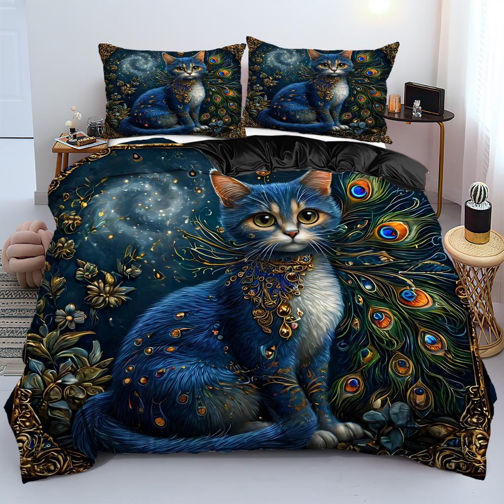 Mystery Cat Pattern 3D Printed Bedding Set Home Textiles Cute Animal Style Quilt Cover Set Soft Comfortable Luxury Duvet Cover