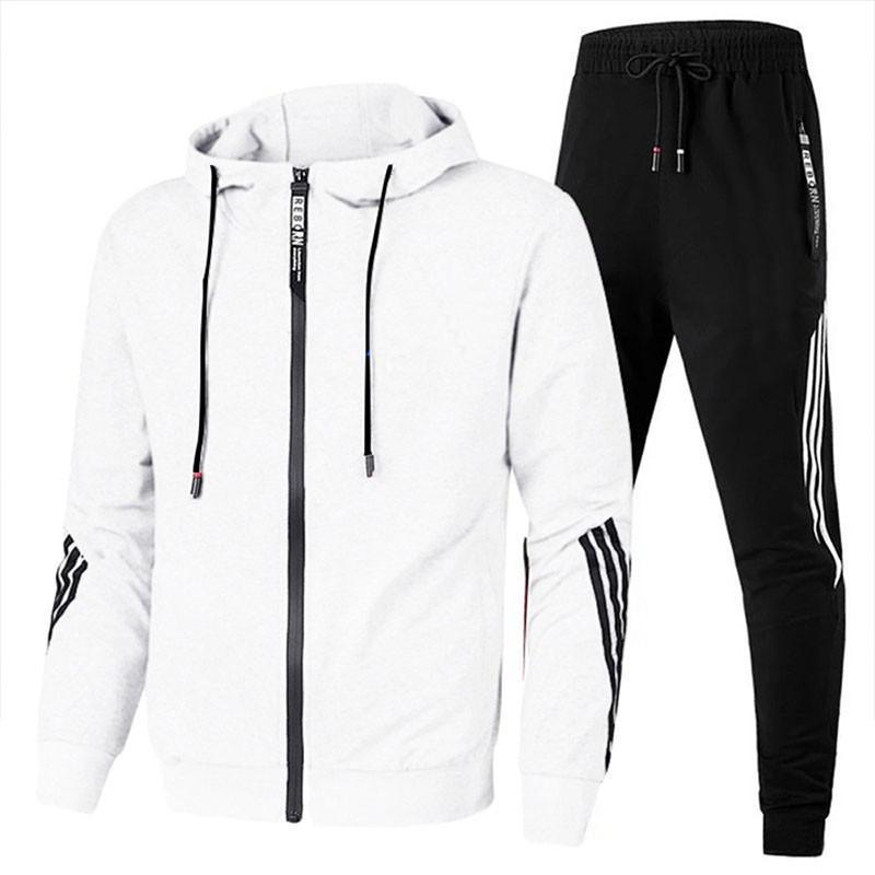 Mens Hooded Zip Sweatshirt Set Teens Casual Running Sports Outfit