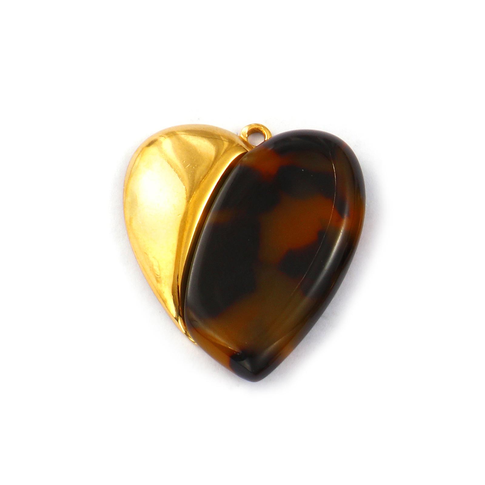 

1 Piece 304 Stainless Steel & Resin Pendants 18K Gold Plated Coffee Leopard Print Heart Flower Oval Charms DIY Necklace Making