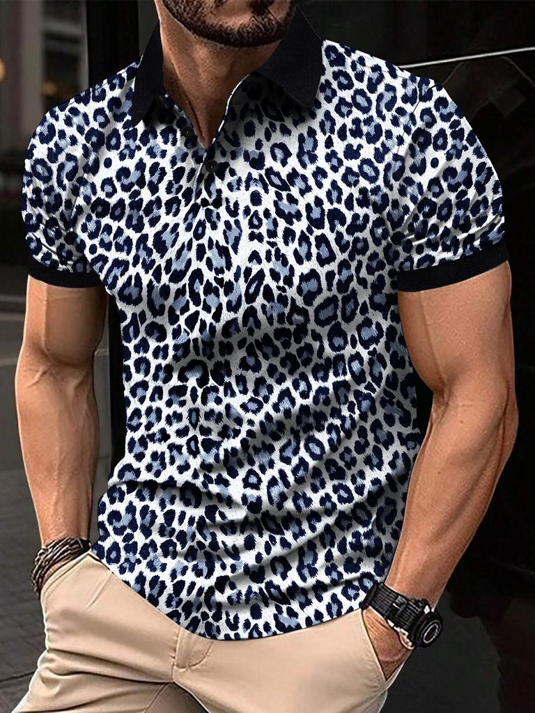 Fashion Leopard Pattern Men's Polos T-Shirts Summer Holiday Short Sleeve 3D Printed Street Trend POLO Tee Casual Men's Clothing