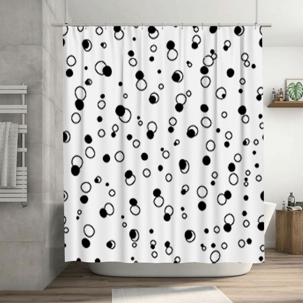 Bathroom Decor Black White Shower Curtain with Cute Circle Pattern for Home Decoration Modern Design Waterproof Fabric Size 180x