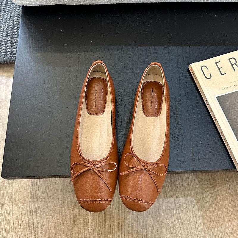 Fashion rose red bowtie flat shoes woman flock ballet flats  designer bow moccasins big size 35-42 slip on loafers zapatillas mujer