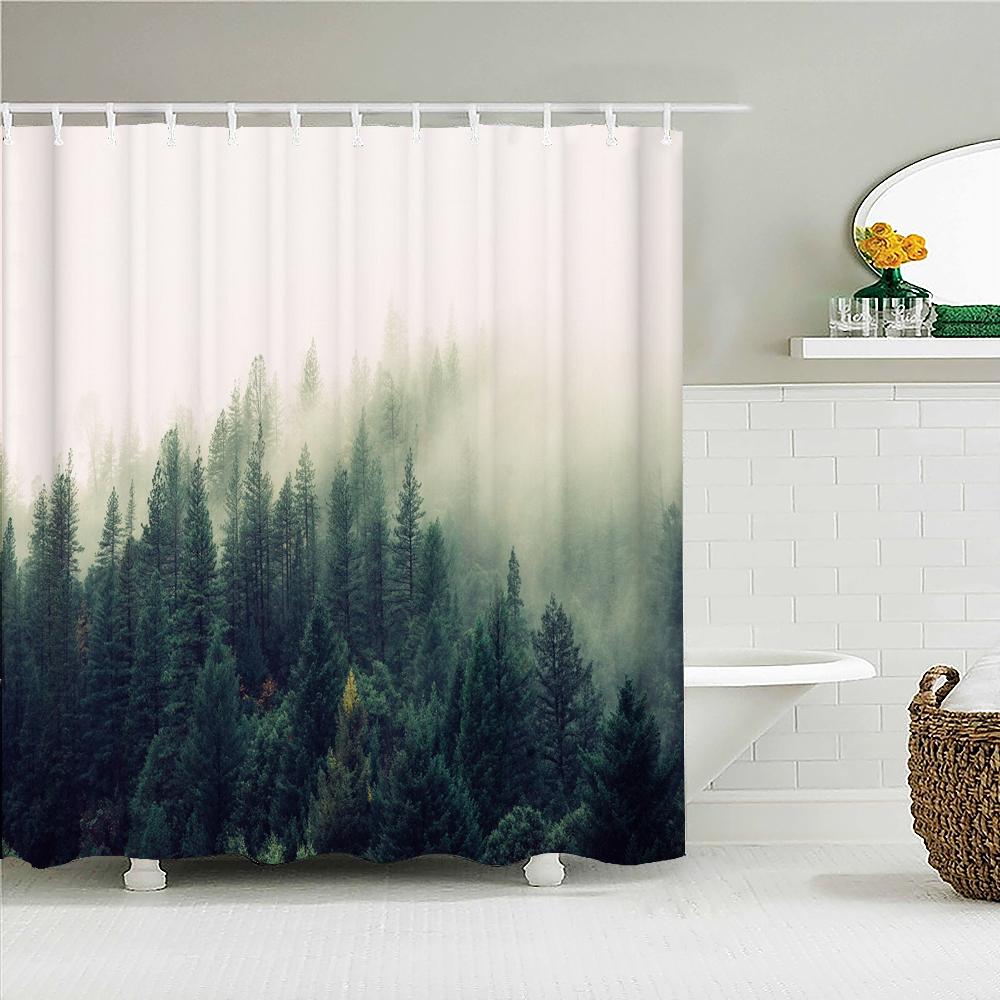 Tropical Rainforest Forest Shower Curtains Bathroom Curtain 3D Natural landscape Fabric Waterproof Bath Curtain with Hooks