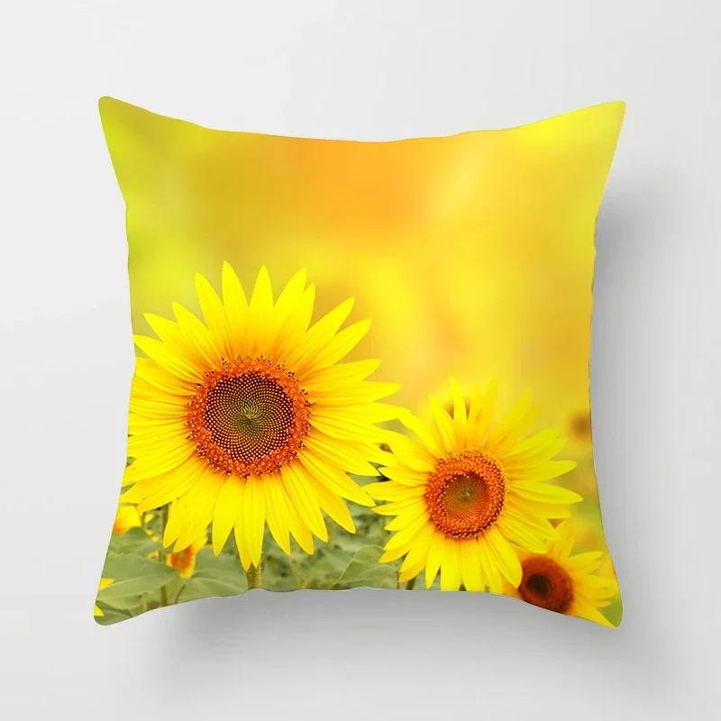 Sunflower Plants Pattern Decorative Cushions Pillowcase Polyester Cushion Cover Throw Pillow Sofa Decoration Pillowcover