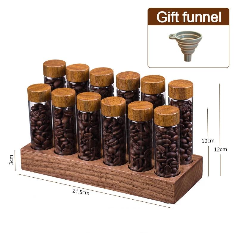 Coffee Beans Storage Container Display Rack Walnut Tea Tube Bottle Glass Espresso Coffee Accessories Tool Barista Coffeware Sets