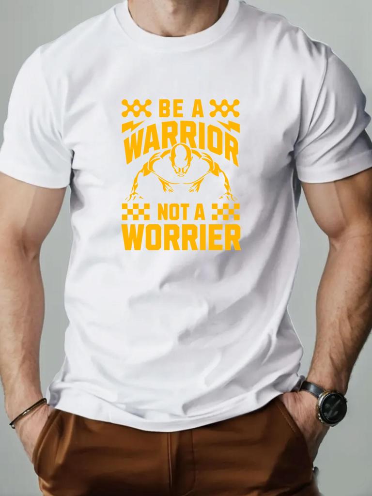 Mens Cotton TShirt BE A WARRIOR NOT A WORRIER Summer Round Neck Short Sleeve Graphic Breathable Fashion Casual TShirt