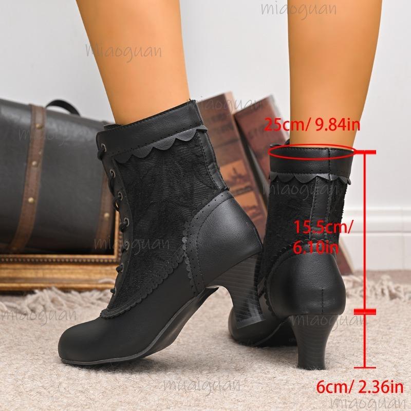 White Women's Kitten Heel Ankle Boots Elegant Lace Embroidery Booties Autumn Fashion Lace-up Short Boots Size36-43 Bottes Femmes