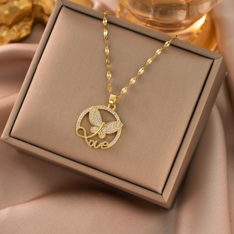 Exquisite Micro-Inlaid Full Diamond Real Gold Titanium Steel Necklace - Women's Luxury Clavicle Chain