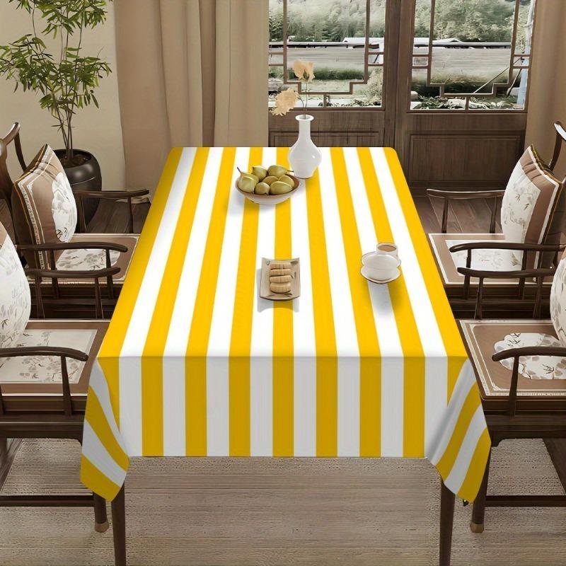 1pc Yellow and White Striped Tablecloth, Suitable for Kitchen, Dining Room, Party and Home Decoration tablecloth.PMJ