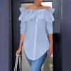 Camicette e camicie monospalla a maniche lunghe con stampa tinta unita, casual, primavera-autunno, da donna