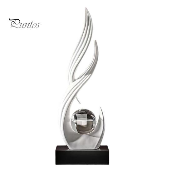 Elegant Craftsmanship Statue Abstract Decorative Sculpture with Clear Crystal Ball, Modern Flowing Curve Tabletop Decor Golden for Office Desk