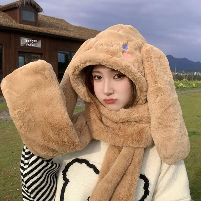 

Cute Cinnamoroll Integrated Scarf Winter Hat