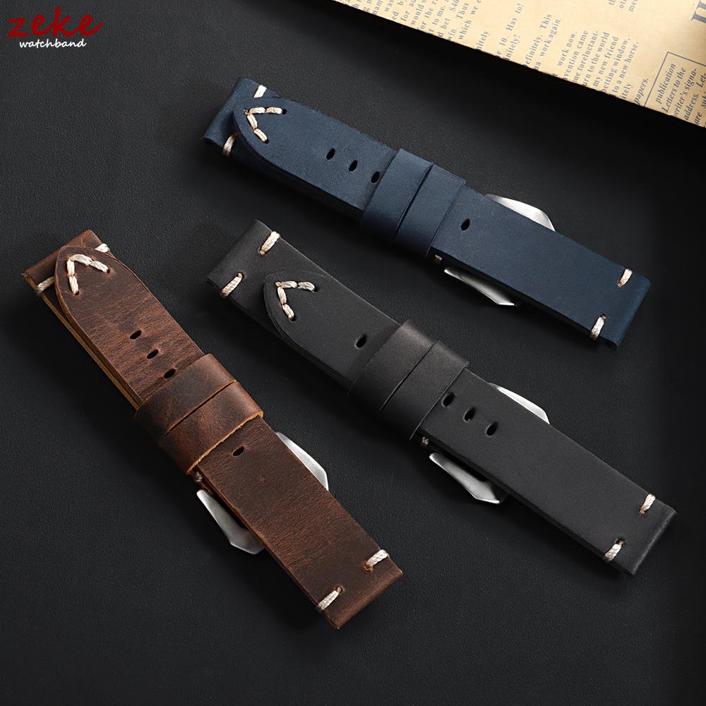 Vintage Genuine Leather Strap Soft Stitching Cowhide Watch Band Crazy Horse Calfskin Bracelet Universal Men's Business Wristband