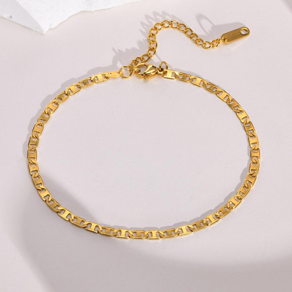 Women's Gold Color Flat Mariner Chain Anklets, Not Allergy Stainless Steel Marina Link Summer Holiday Beach Anklet Jewelry