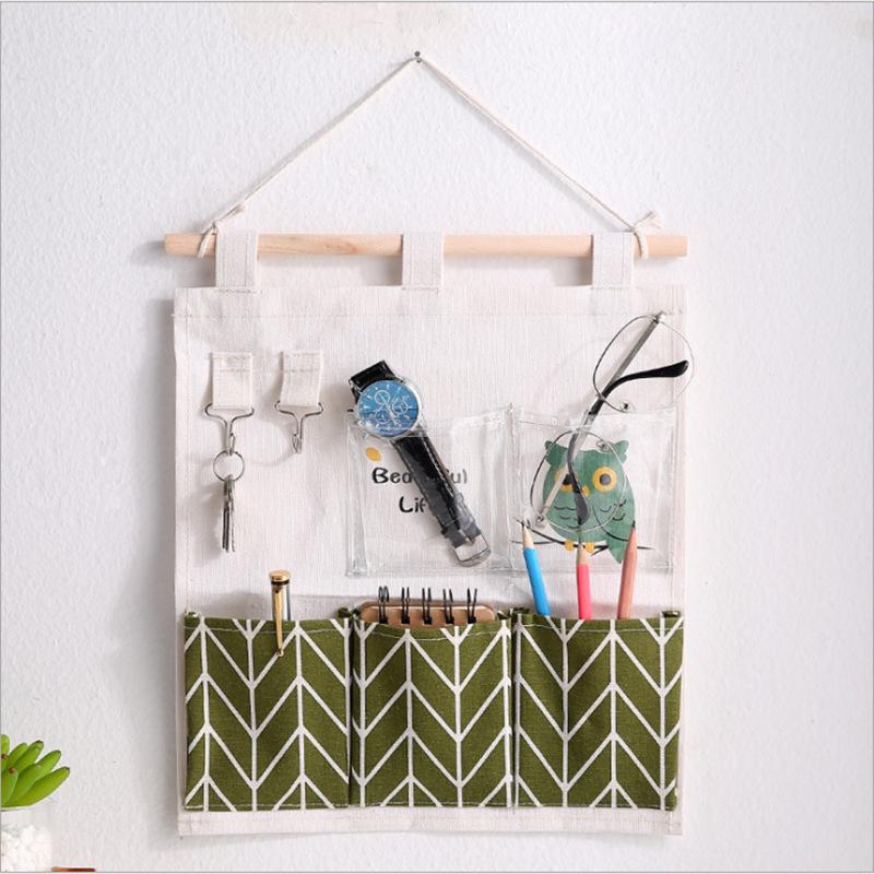 

Striped Bowknot Wall-Mounted Cotton Linen Hanging Storage Bag with Multiple Pockets for Kitchen or Bathroom. Multiple Style Options