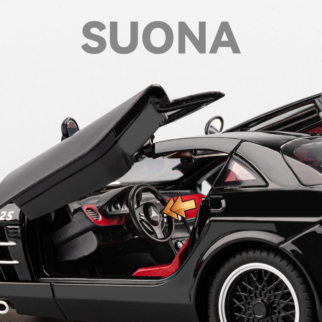 1/24 Mercedes-Benz SLR Supercar Alloy Car Model Sound and Light Pull Back Children's Toy Collectibles Birthday Gift