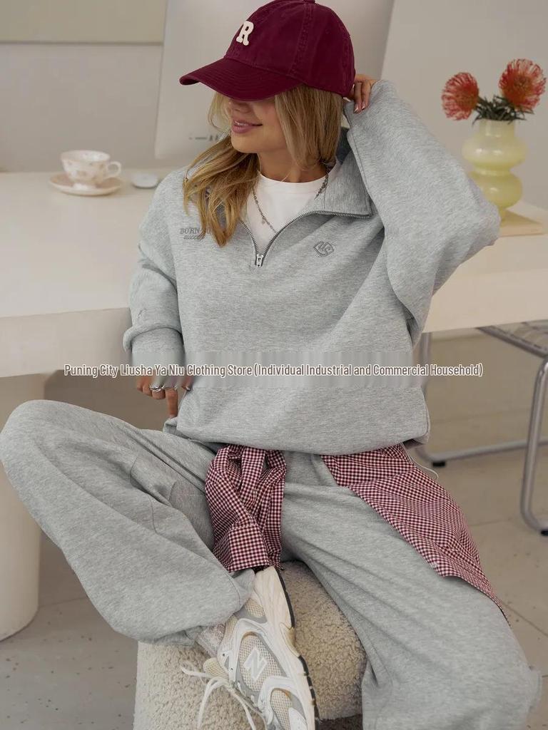 Trendy Thickened Lapel Half-Zip Sweatshirt with Vintage Flair for Autumn and Winter