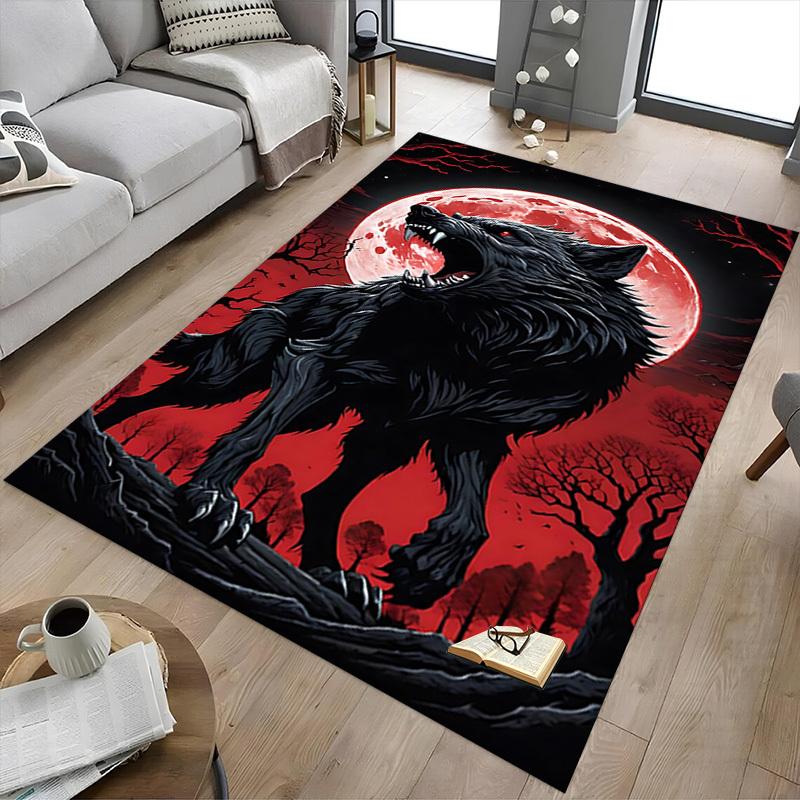 1pc Wolf Howling Moon Carpet Anti Slip Polyester Floor Mat for office.Bedroom