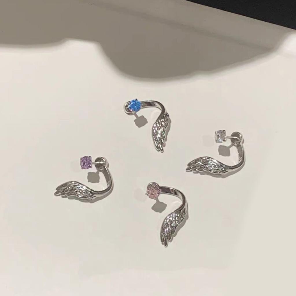 Angel Wing Twisted Rhinestones Studs Earrings Crystal Embellished Wing Ear Bone Nail Alloy Jewelry For Sensitive Skin