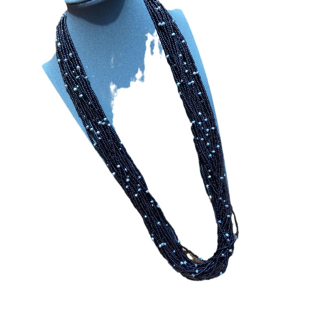 Multi-Layer Black Millet Bead Glazed Beaded Necklace Bohemian Style Stacked Necklace Collarbone Chain Female