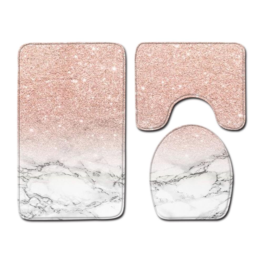 Marble Print Bathroom 3piece Set Nonslip Absorbent Bathroom Floor Mat Carpet Absorbent Shower Mat and Ushaped Carpet