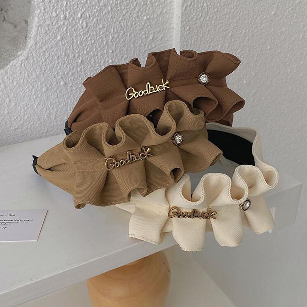 PROLY New Fashion Women Headband Wide Side Pleated Hairband Floral Turban Girls Alloy Letter Rhinestone Hair Accessories