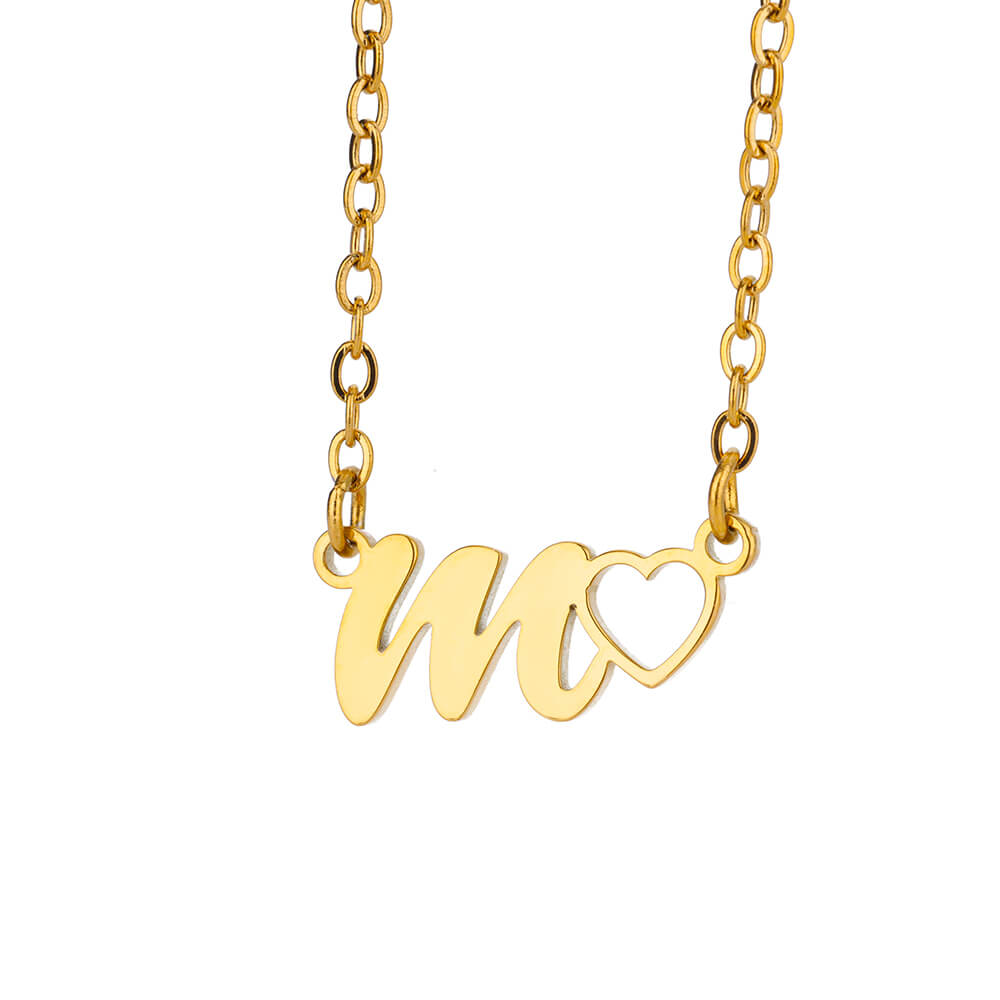 Fashion Initial Pendant Necklace For Women Letter Name Hollow Out Heart Charm Stainless Steel Gold Color Chain Jewelry Gift