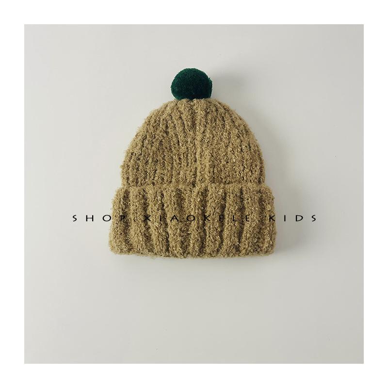 Children's Knitted Hat Autumn and Winter New Cute Fur Ball Baby Warm Ear Protection Hat Boys and Girls Hat