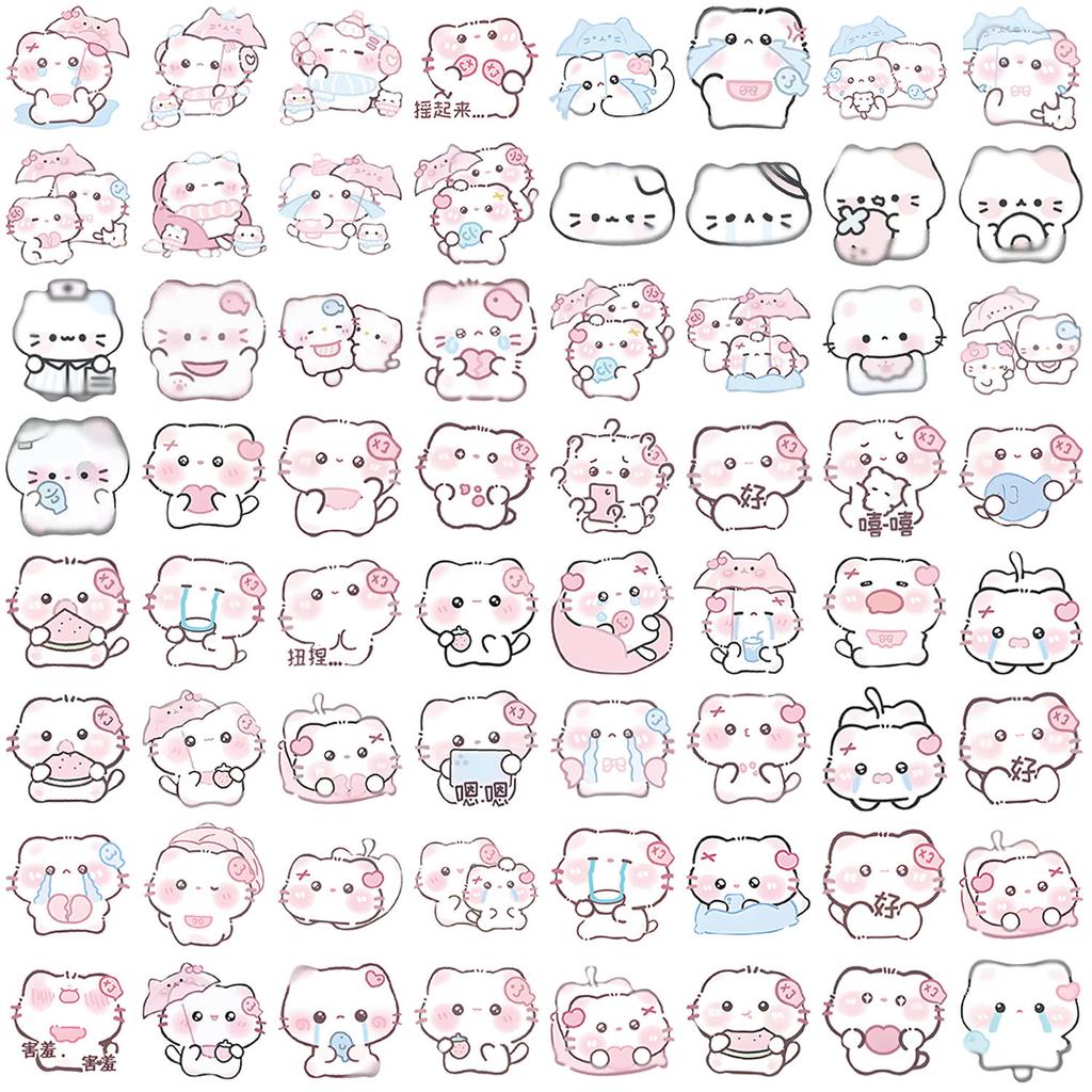 64 Cartoon Rain Fog Kitten Graffiti Stickers Decorative Guitar Notebook Suitcase DIY Waterproof
