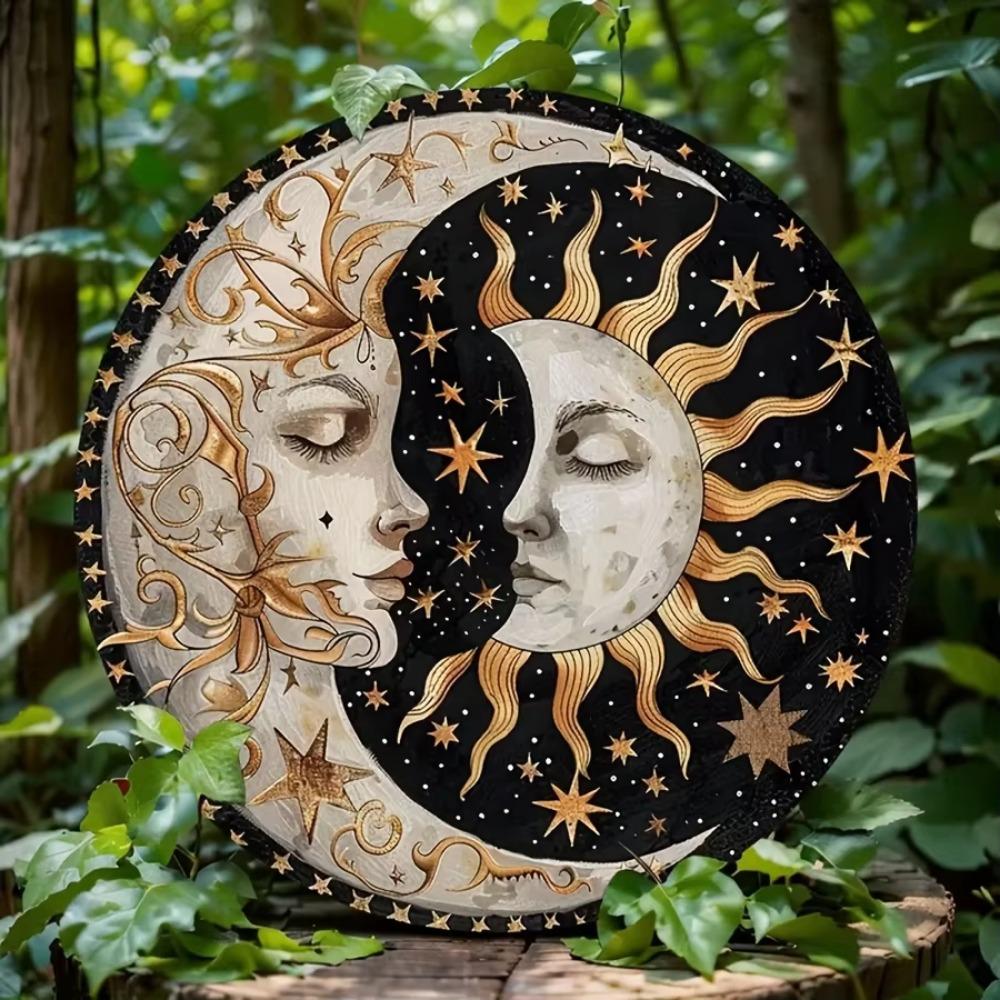 [Rustic Round Wall Decor] Sun and Moon Sign, Round Wall Decor, Classic Style,  Room Decoration, Mother's Day Gift