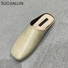 Mode SUOJIALUN Sommer Flacher Absatz Damen Slipper Mode Damen Lässig Runde Zehenpartie Slip-On Pantoletten Schuhe Outdoor Weiches Leder Sandalen Slides