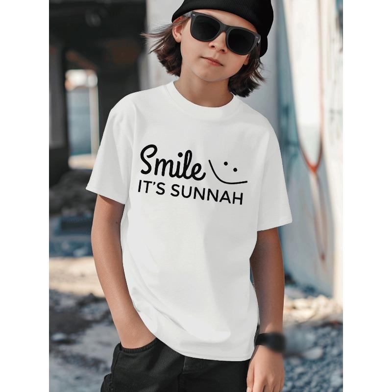 European Size Boys Round Neck Short Sleeved T Shirt Creative English Design
