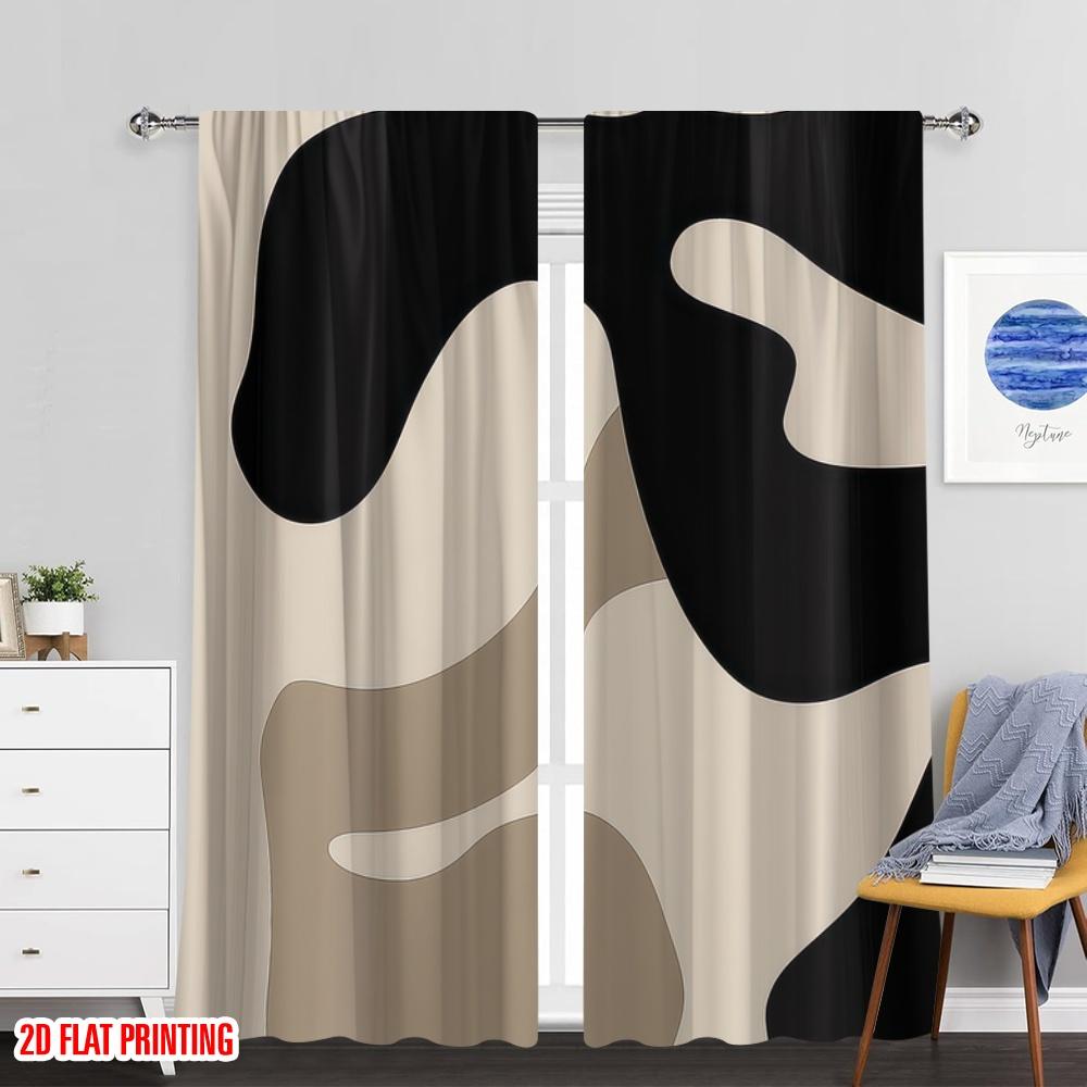 Flat Printing Popular Pography Banner Geometric Art Durable Polyester Curtains Set Of 2 Made