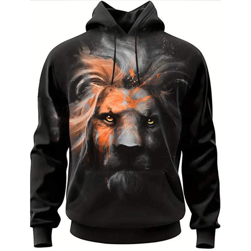 Graphic Lion Men's Fashion 3D Print Hoodie Streetwear Hoodies Long Sleeve Hooded Print Front Pocket Spring Hoodie Sweatshirt