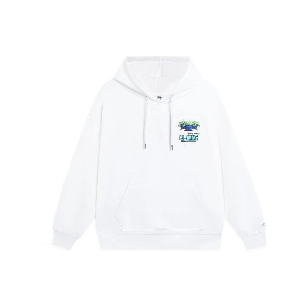 Li-Ning X Disney Toy Story Cartoon Character Patch Loose Hoodie Long Sleeve Sweatshirt Unisex Tops White AWDS579-2