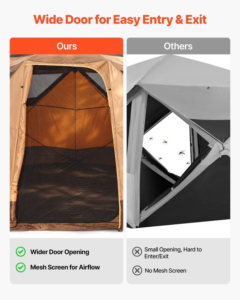 Camping Tent, 6 Person Pop Up Instant Cabin Tent with Rainfly & Large Mesh Windows, 60 Seconds Easy Setup, Portable Waterproof Cabin Hub Tents with