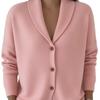 Damen S Strick Cardigan V-Ausschnitt Knopf Langarm Locker Faul Stil Einfarbig Pullover