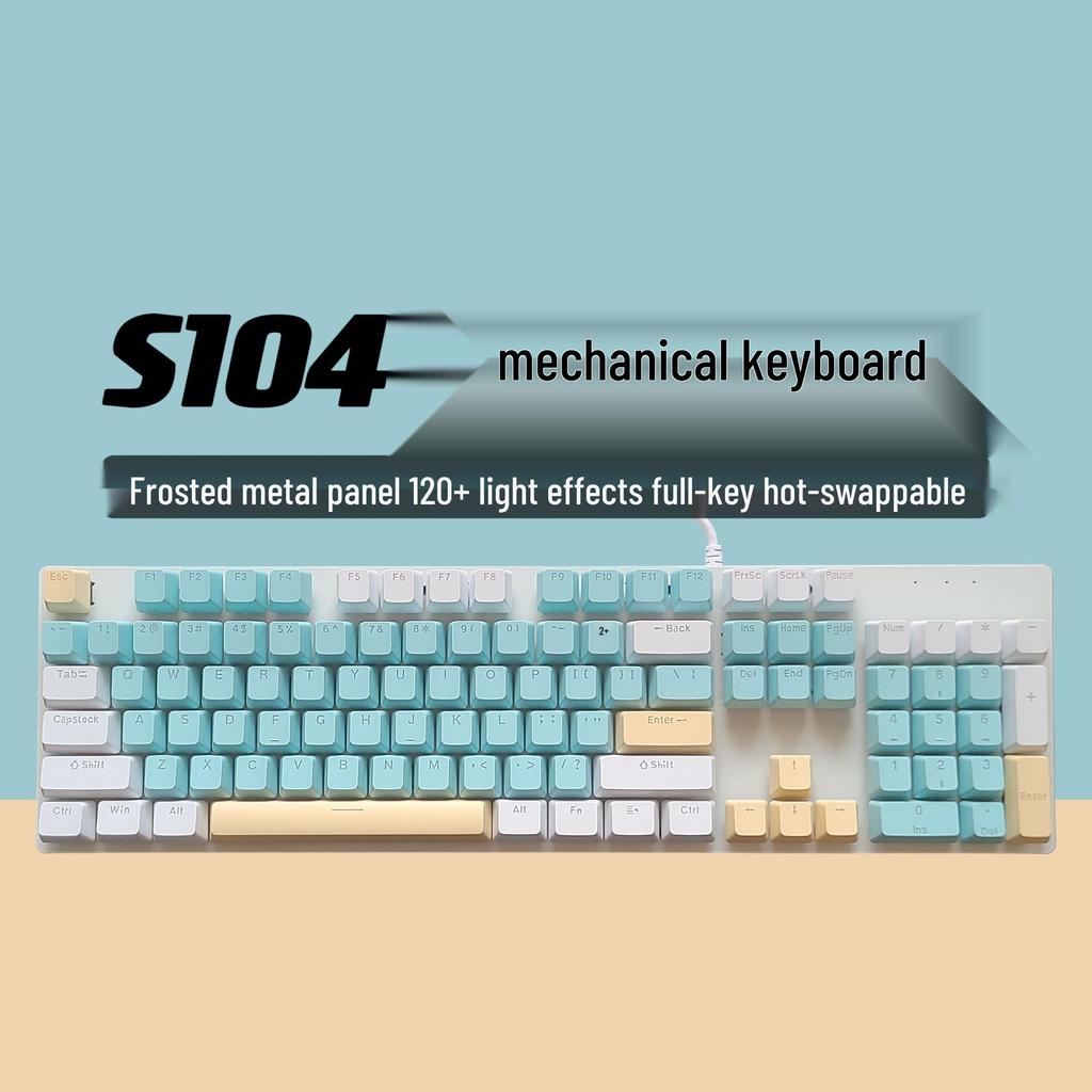 S104 Hot-Swappable Wired Mechanical Keyboard - Blue/Brown Switch, Perfect for Men & Women Gamers