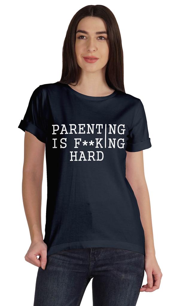 Inkmeso Scoop-Neck Parenting Is F**King Hard Graphic Tshirt Short Sleeve