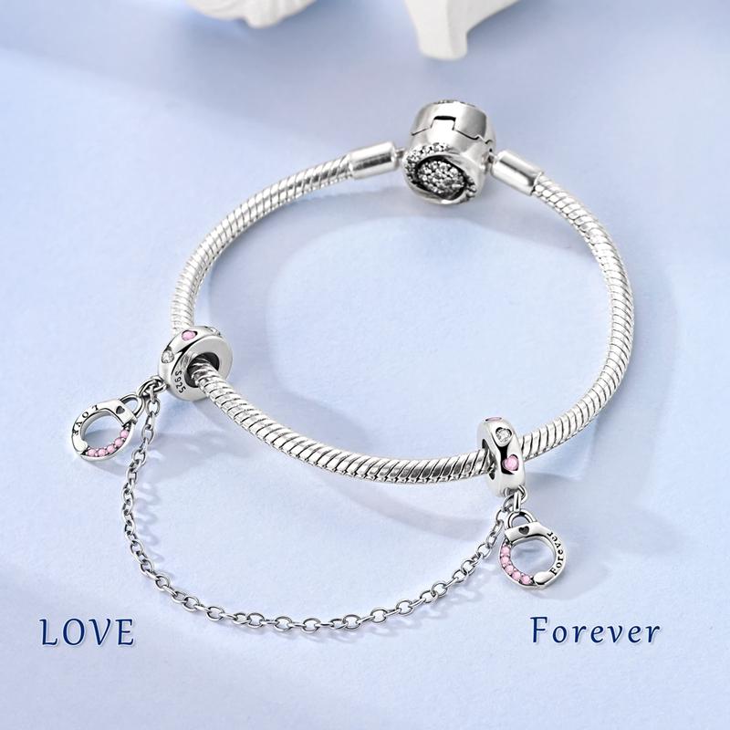 Safety Chain Charms 925 Silver Love Bow Star Moon Snowflake Safety Chain Fit Bracelet DIY Women's Jewelry