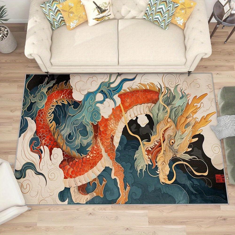 

Коврик Дракон - Нескользящий Моющийся Мягкий Полиэстеровый Коврик с Ярким Фэнтезийным Дизайном Дракона, Вдохновленный Азией Домашний Декор 50x80cm