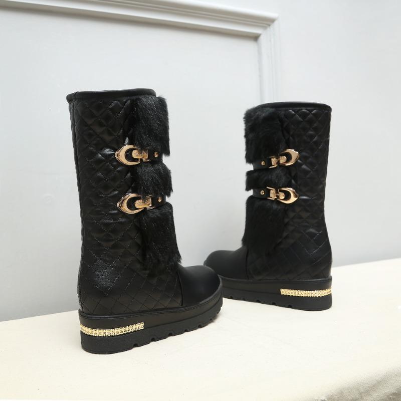 Waterproof Winter Shoes Women Platform Snow Boots Warm Fur Plush Casual Wedge Mid-Calf Boots Girls Black White Shoes Ladies33-43