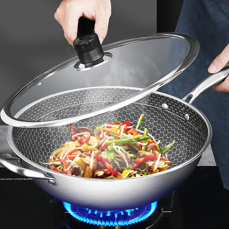 Stainless Steel Wok Honeycomb Non-stick Skillet Household Wok Induction Cooker Gas Cooker Wok Pan Pan Pan Set