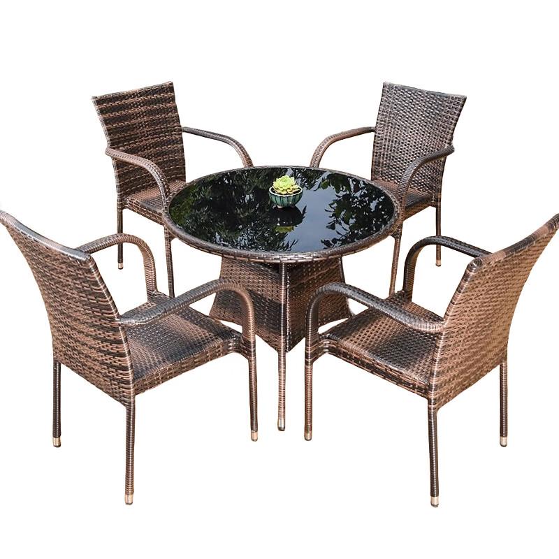 Outdoor Dining Set with Round Glass Table