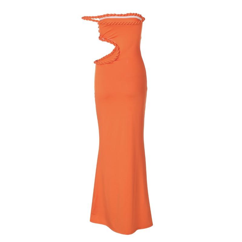 Women Sexy Off Shoulder Hollow Out Waist Exposed Slim Fit Bodycon Long Dress