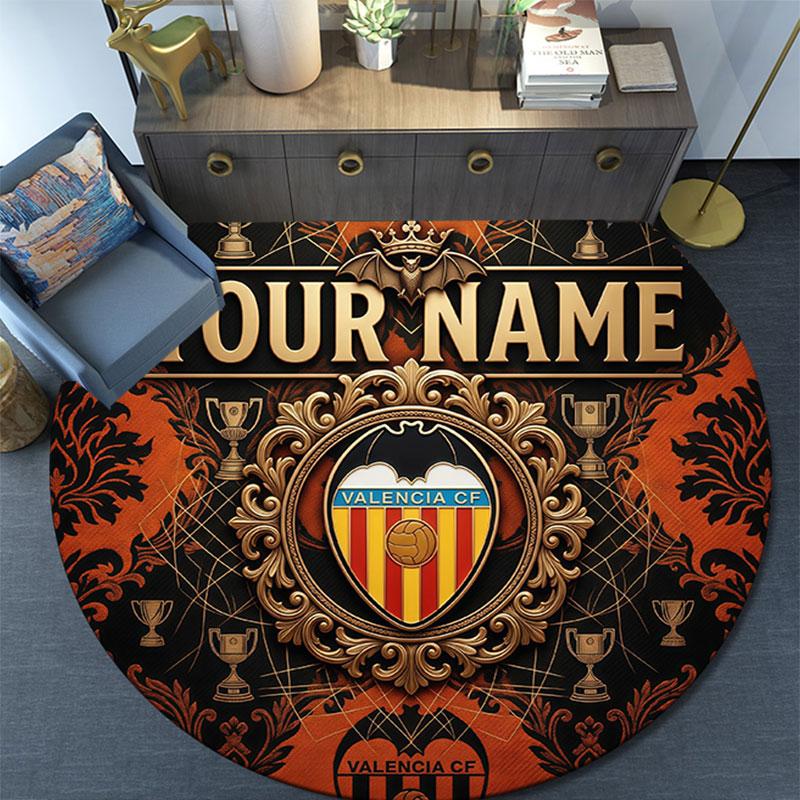 Custom Name,Valencia CF pattern round rug,Carpet Rug for Living Room Bedroom Playroom ,Non-slip Floor Mat,Holiday Gifts and Birthday Gifts.