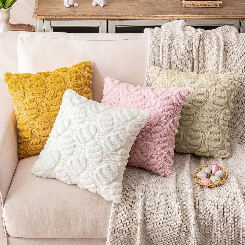 Decorative Pillowcase, Easter Pillowcase, Easter Egg Plush Pattern Headrest, Living Room Sofa Decoration, Festival Pillowcase, Headrest.