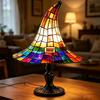 Buntglas Hexenhut Lampe, USB-betrieben Harz Nachtlicht, Gotische Halloween Tischlampe für Schlafzimmer Bücherregal Kaminsims Party Dekoration